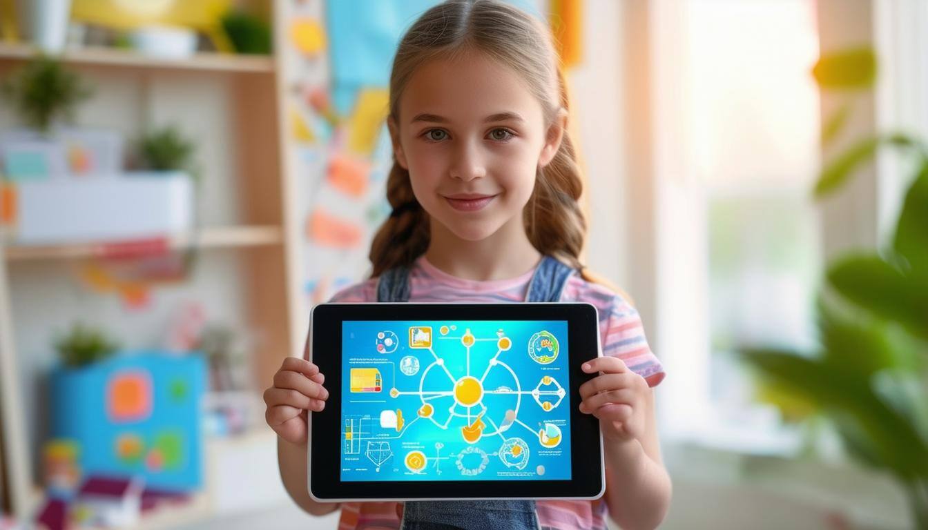 Girl holding a tablet with STEM applications